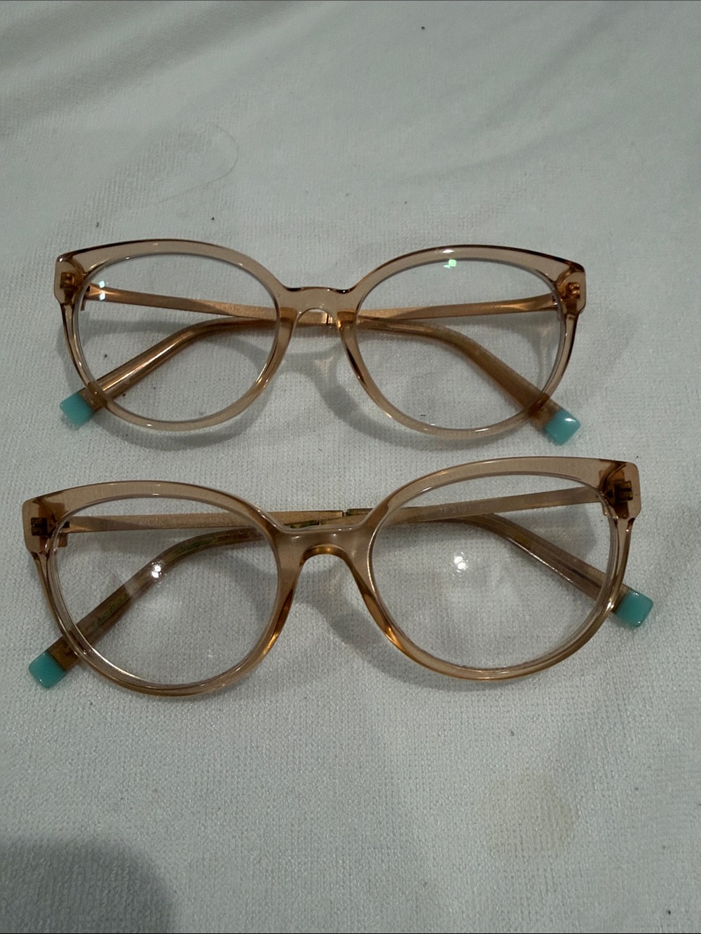 Tiffany & Co. Translucent Light Brown Glasses with Tiffany Blue Temple Tips